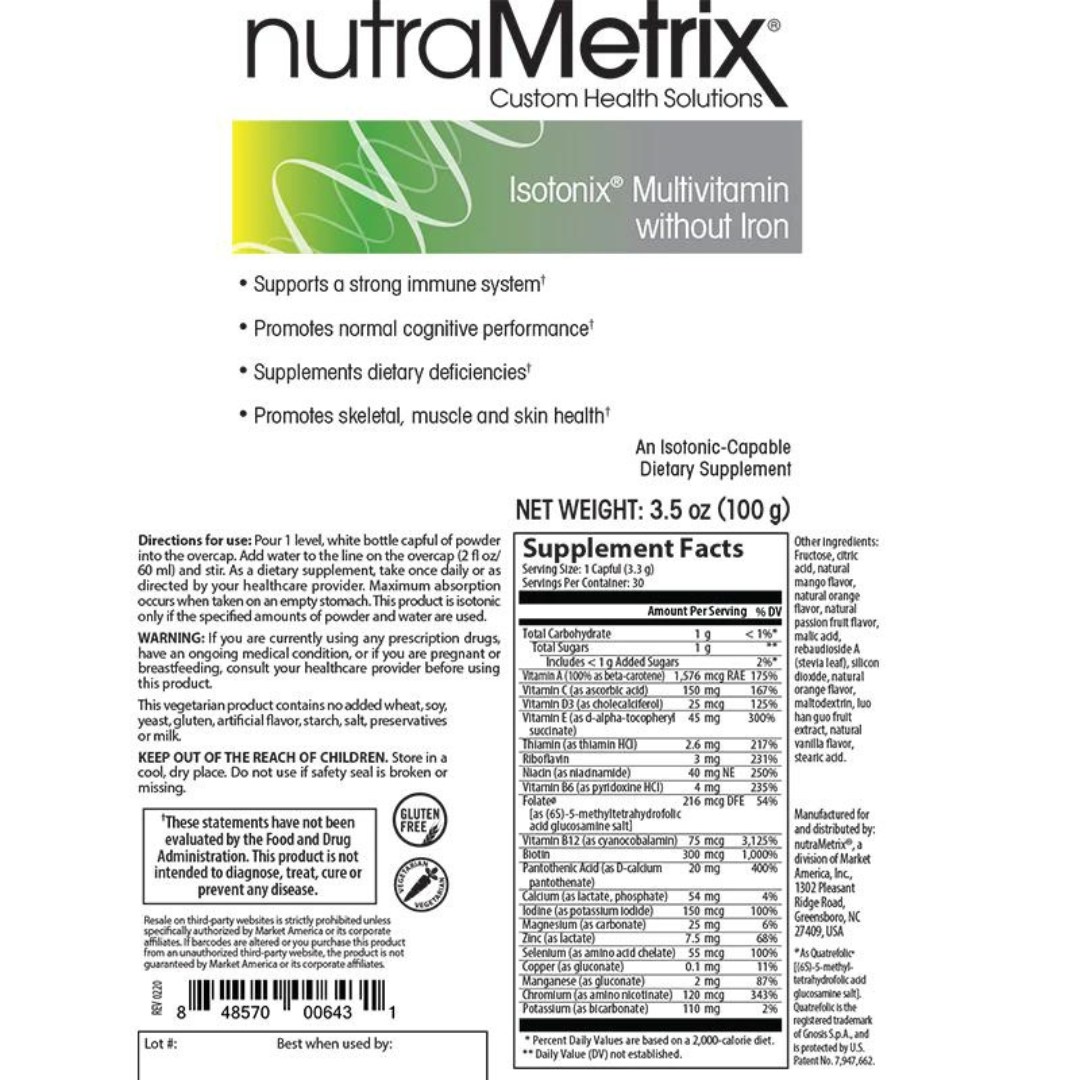 nutraMetrix Isotonix® Multivitamin without Iron - myvibrantstore