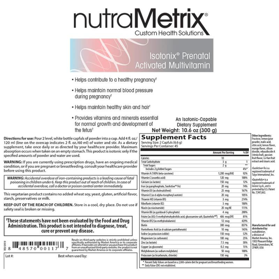 nutraMetrix Isotonix® Prenatal Activated Multivitamin - Single Bottle (45 Servings) - myvibrantstore
